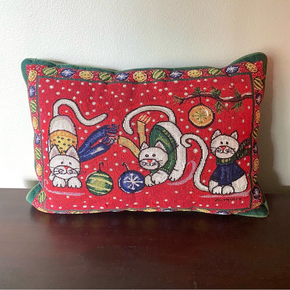 Holiday Christmas Ornaments Cats in Sweaters Tapestry Pillow